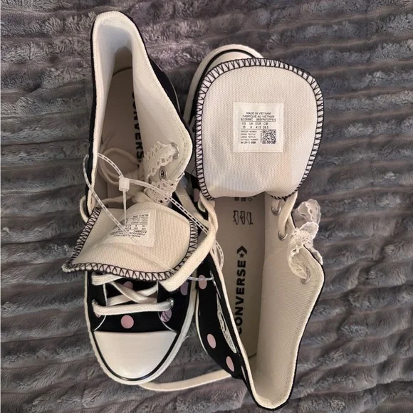 Black & Pink Polka Dot Lift Converse All-Star High Top Sneakers A10688C - Picture 12 of 13